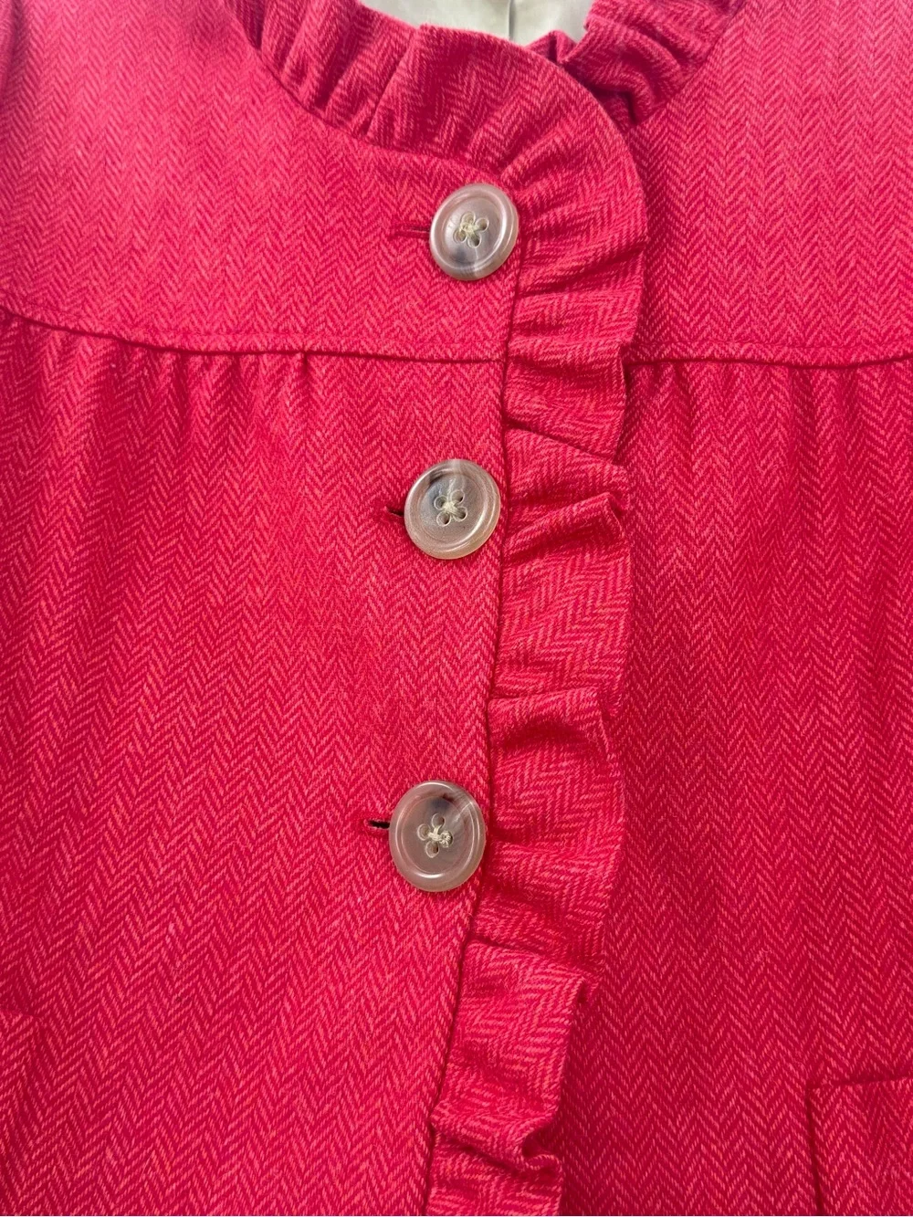 J.Crew Y2K Fiona Wool Herringbone Ruffle Jacket Rhubarb Red Size 6 FA08